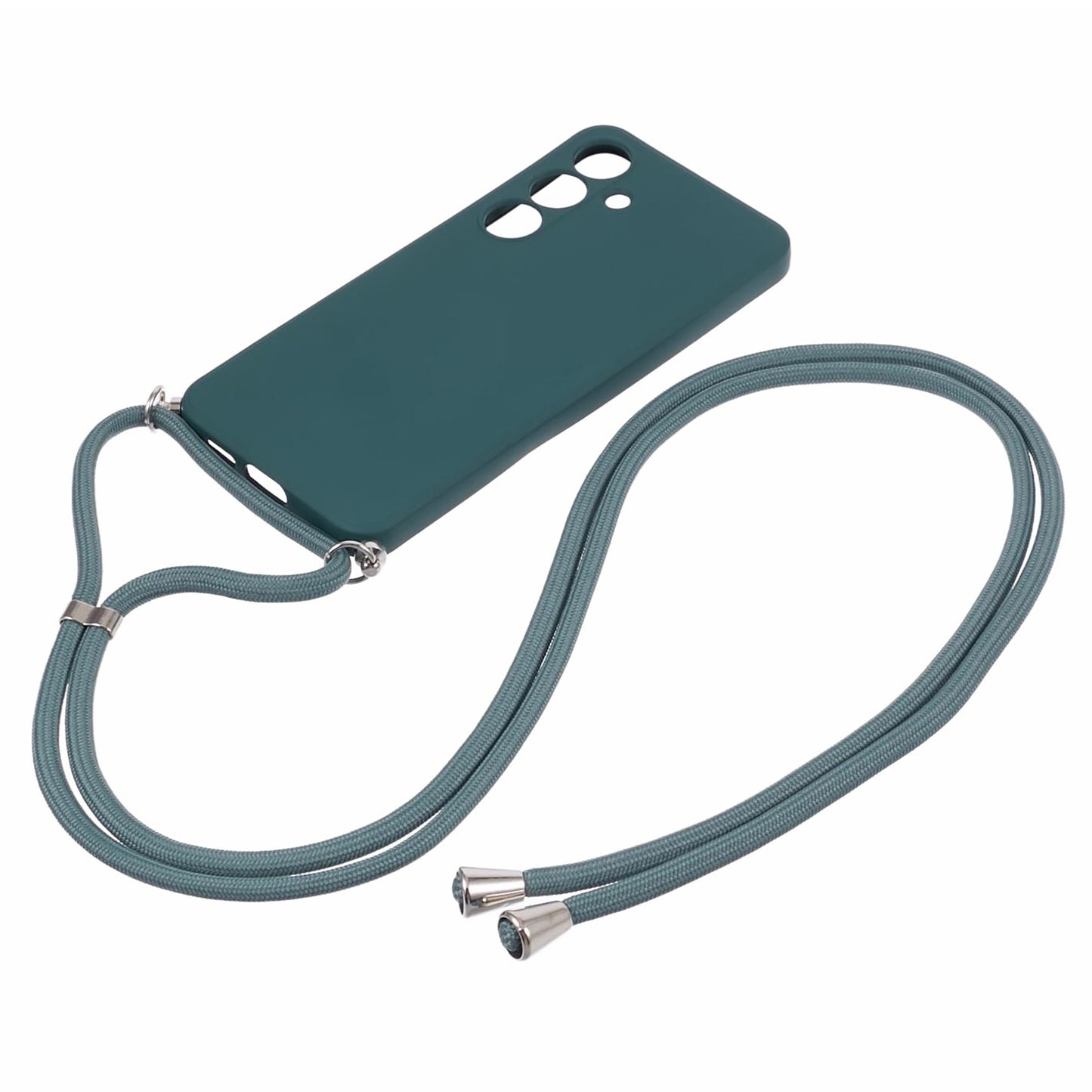 For Samsung Galaxy S24+ TPU Phone Case Rubberized Fiber Inner Lining Protective Shell with Lanyard - Army Green