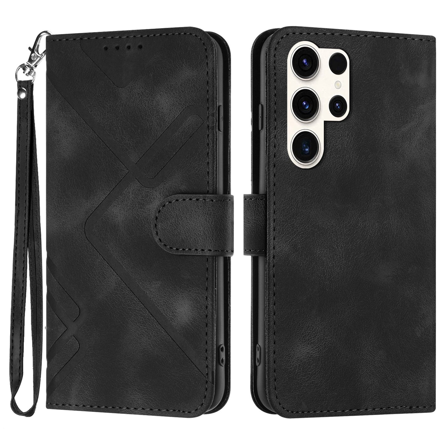YX0040 For Samsung Galaxy S24 Ultra Case Geometric Pattern Imprinted Wallet Cover - Black