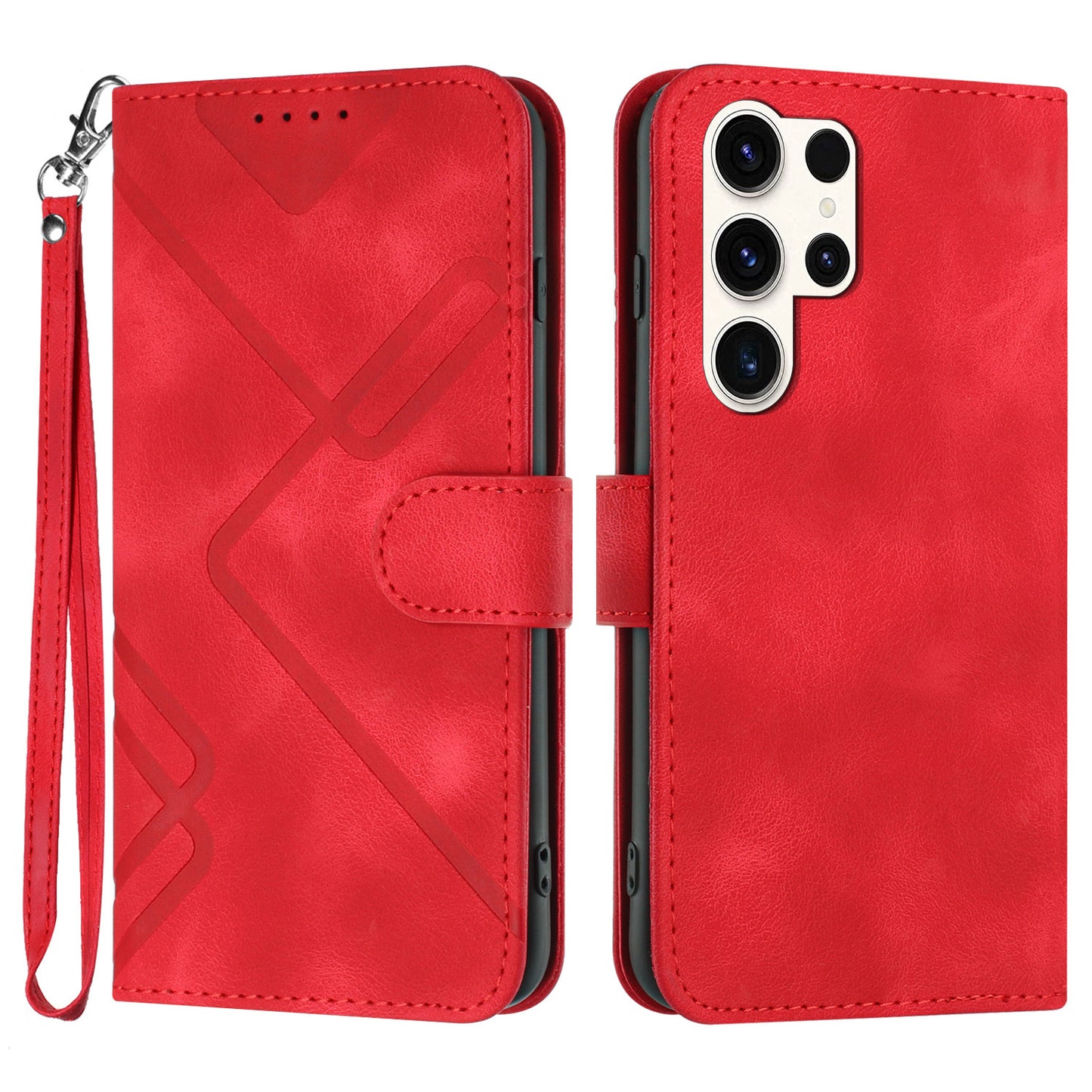 YX0040 For Samsung Galaxy S24 Ultra Case Geometric Pattern Imprinted Wallet Cover - Red