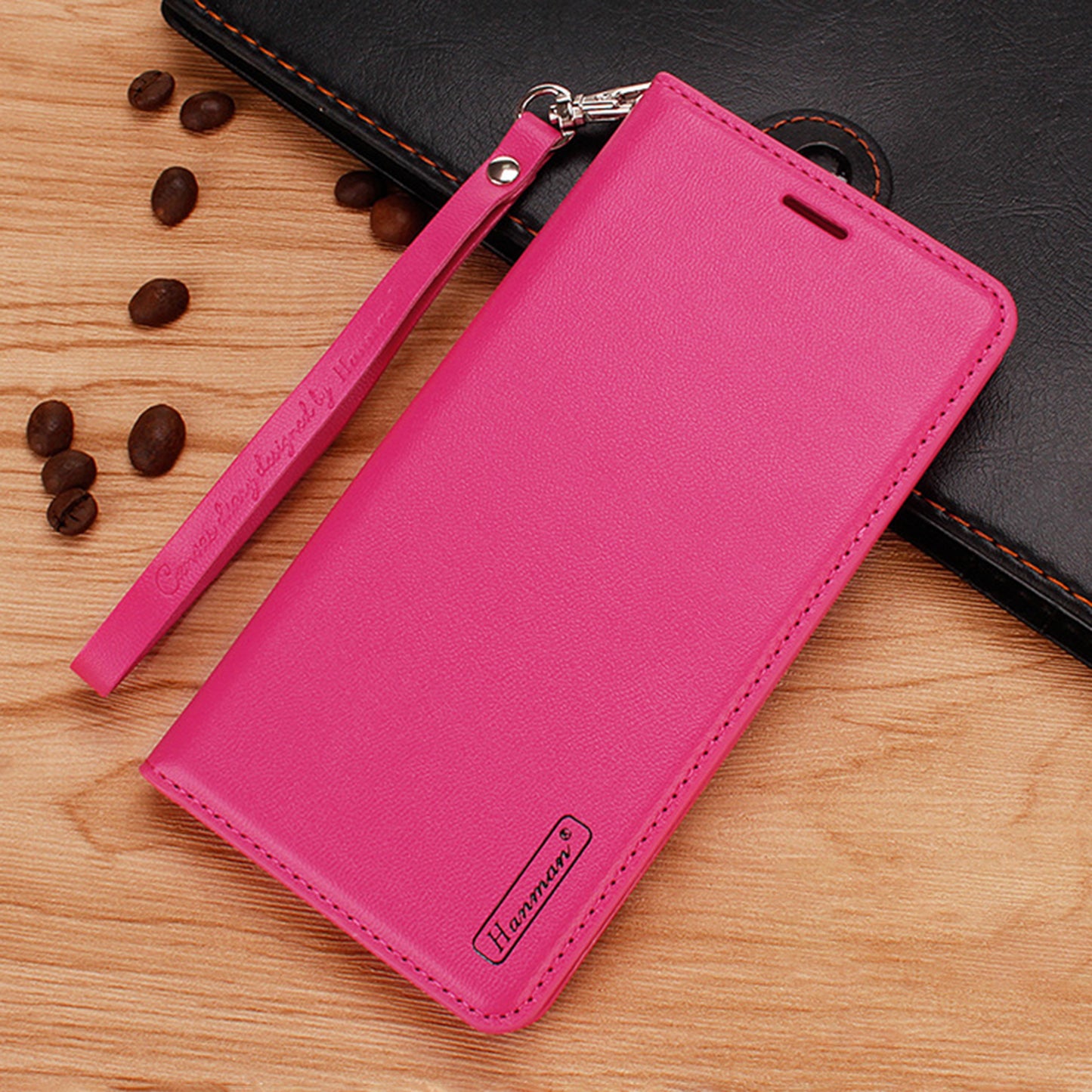 HANMAN Minuo Series For Samsung Galaxy S24 Ultra Magnetic Case PU Leather Wallet Phone Cover - Rose