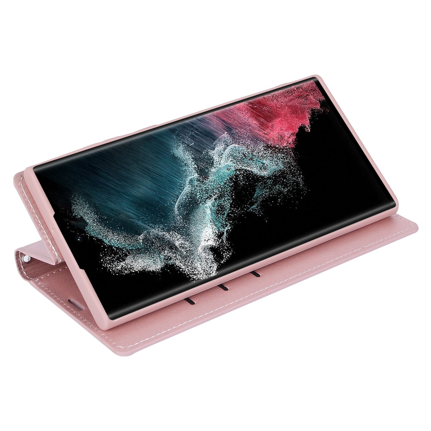 HANMAN Minuo Series For Samsung Galaxy S24 Ultra Magnetic Case PU Leather Wallet Phone Cover - Rose Gold