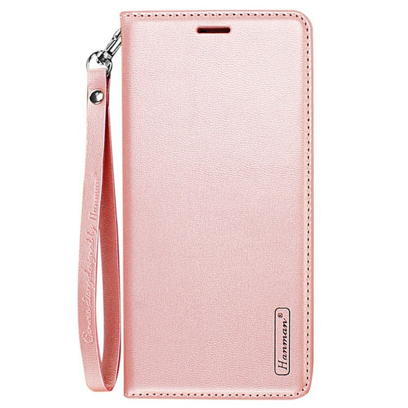 HANMAN Minuo Series For Samsung Galaxy S24 Ultra Magnetic Case PU Leather Wallet Phone Cover - Rose Gold