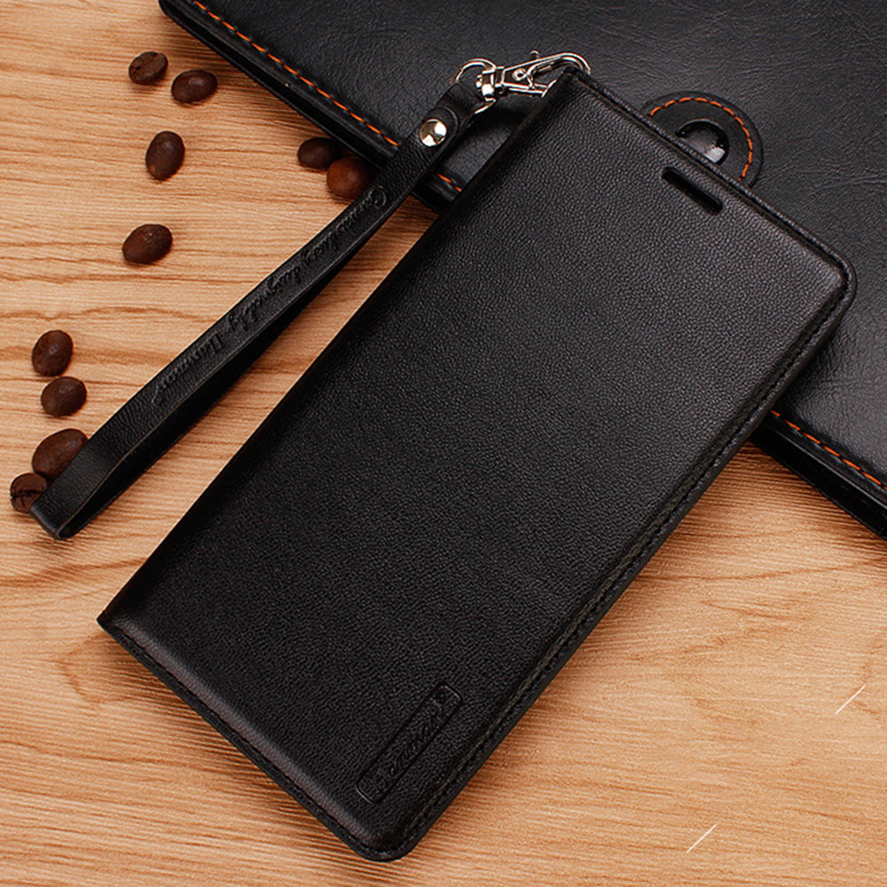 HANMAN Minuo Series For Samsung Galaxy S24+ Case Anti-Scratch Phone Cover PU Leather Wallet - Black