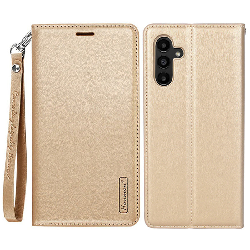 HANMAN Minuo Series For Samsung Galaxy S24+ Case Anti-Scratch Phone Cover PU Leather Wallet - Gold