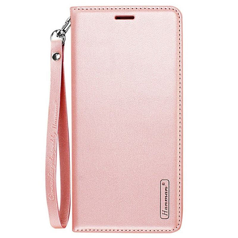 HANMAN Minuo Series For Samsung Galaxy S24+ Case Anti-Scratch Phone Cover PU Leather Wallet - Rose Gold