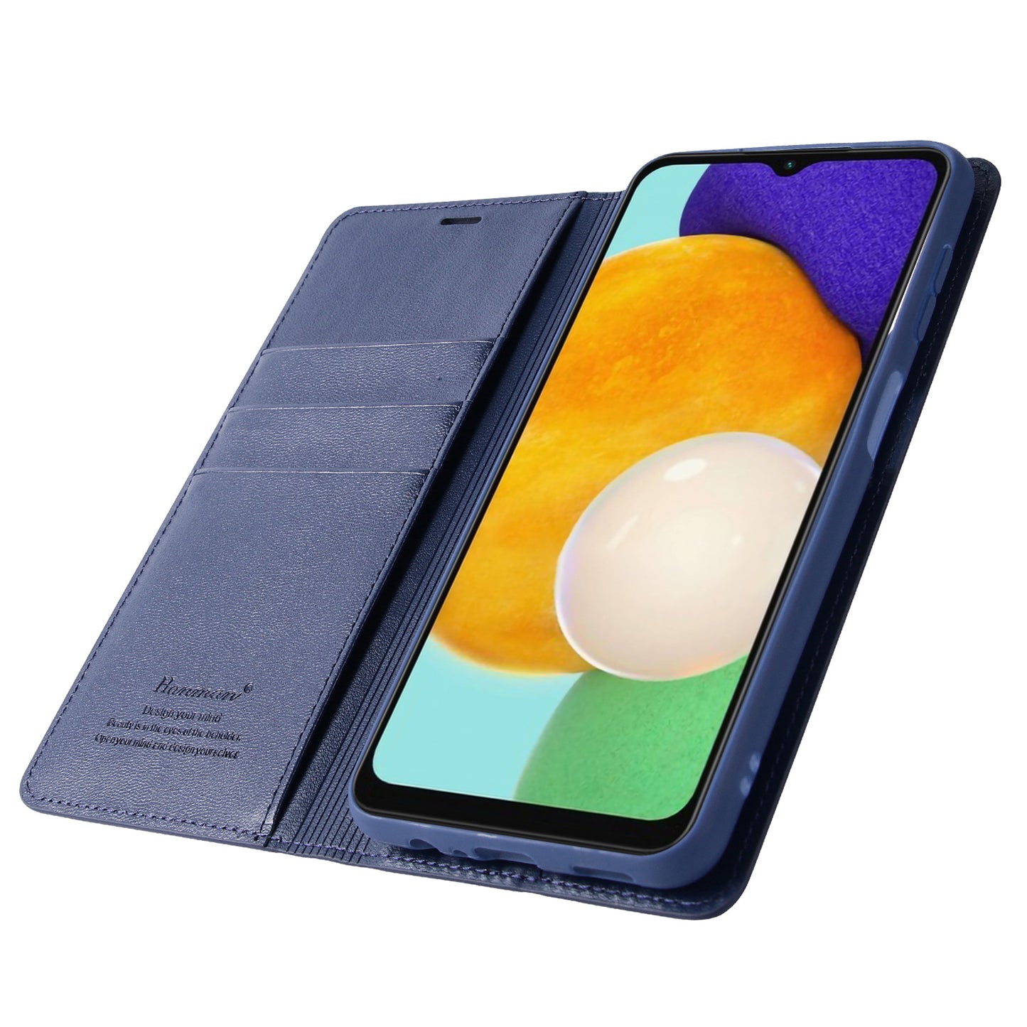 HANMAN Minuo Series Wallet Phone Cover for Samsung Galaxy S24 Case PU Leather Mobile Phone Shell - Blue