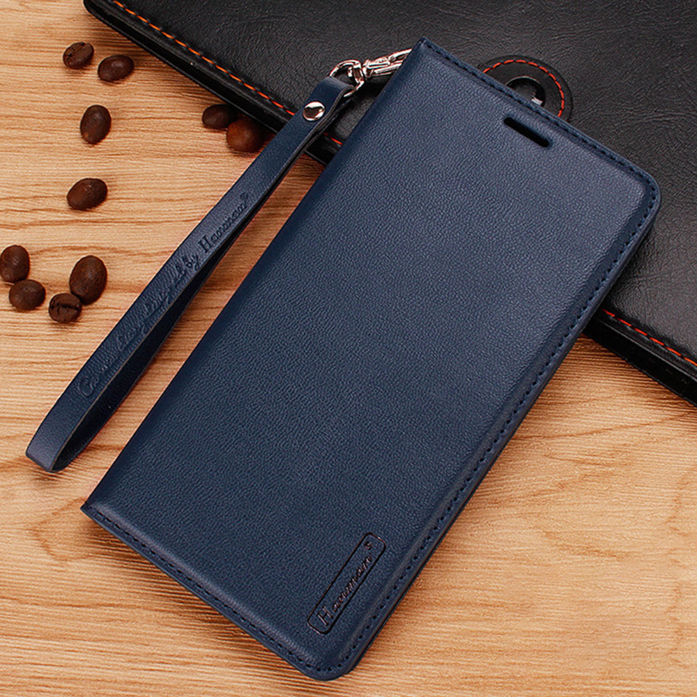 HANMAN Minuo Series Wallet Phone Cover for Samsung Galaxy S24 Case PU Leather Mobile Phone Shell - Blue