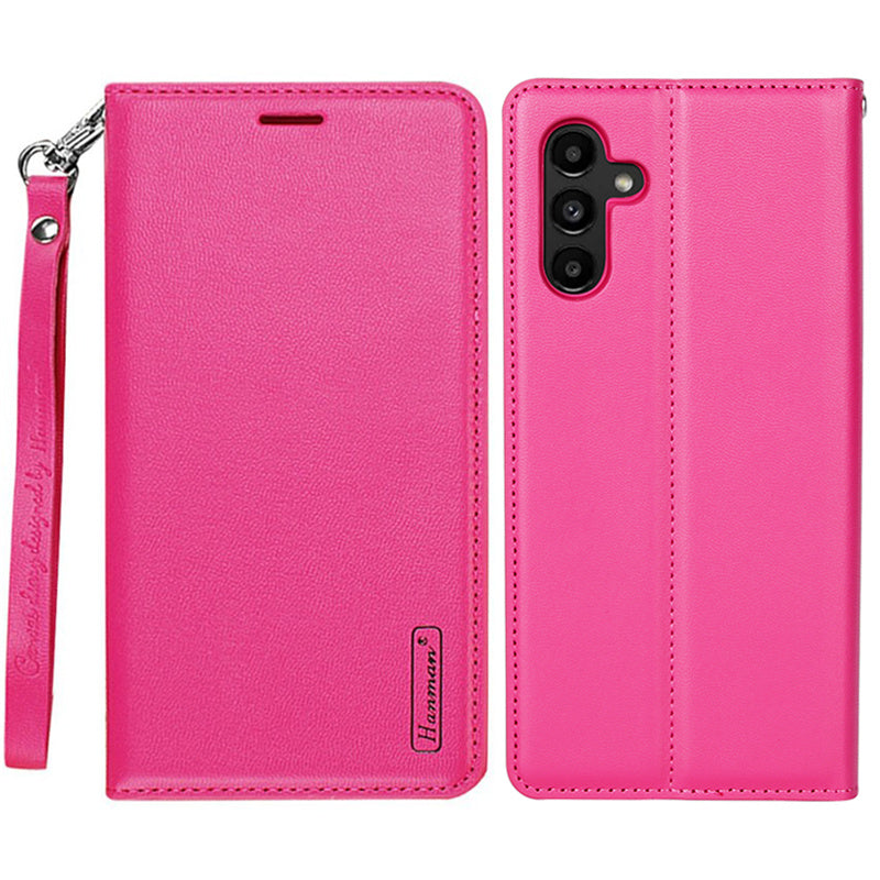 HANMAN Minuo Series Wallet Phone Cover for Samsung Galaxy S24 Case PU Leather Mobile Phone Shell - Rose