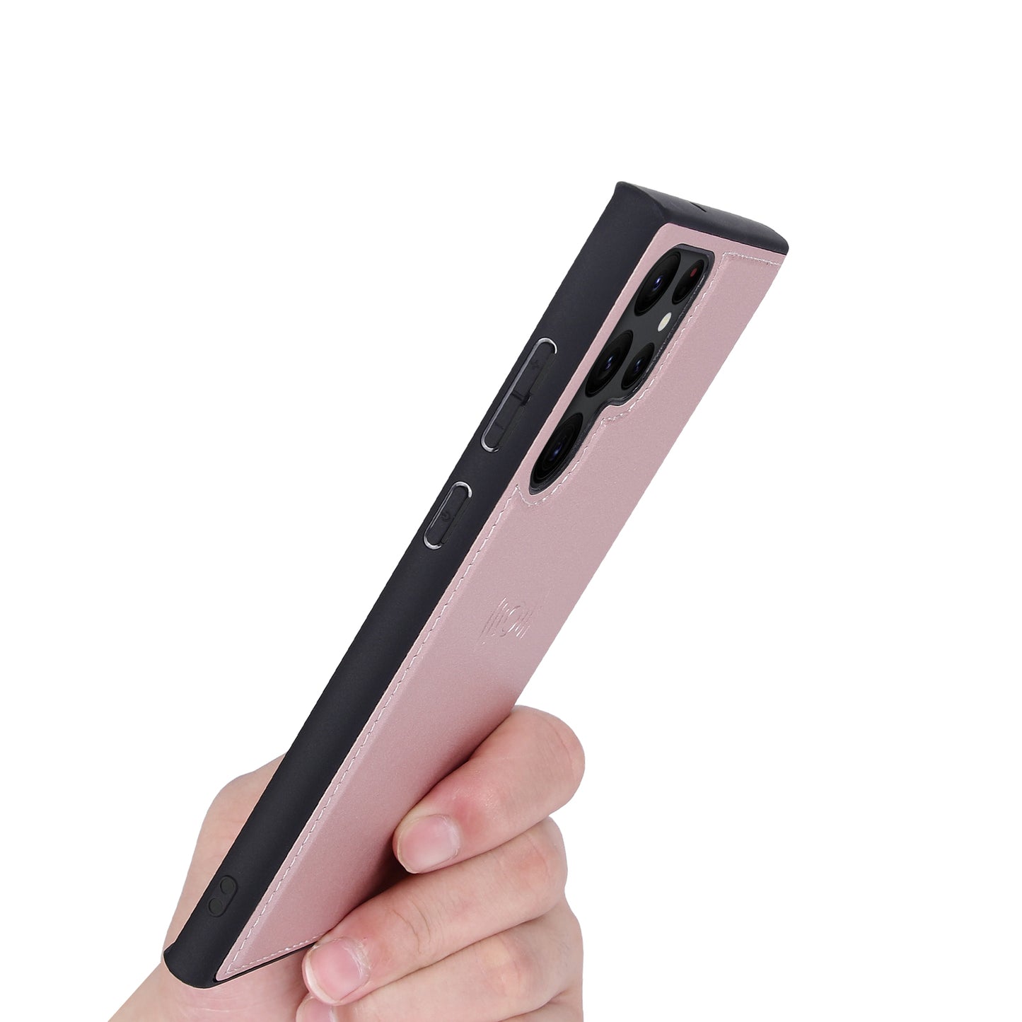 HANMAN Miro2 Series For Samsung Galaxy S24 Ultra Leather Case Detachable Magnetic Wallet Stand Phone Cover - Rose Gold