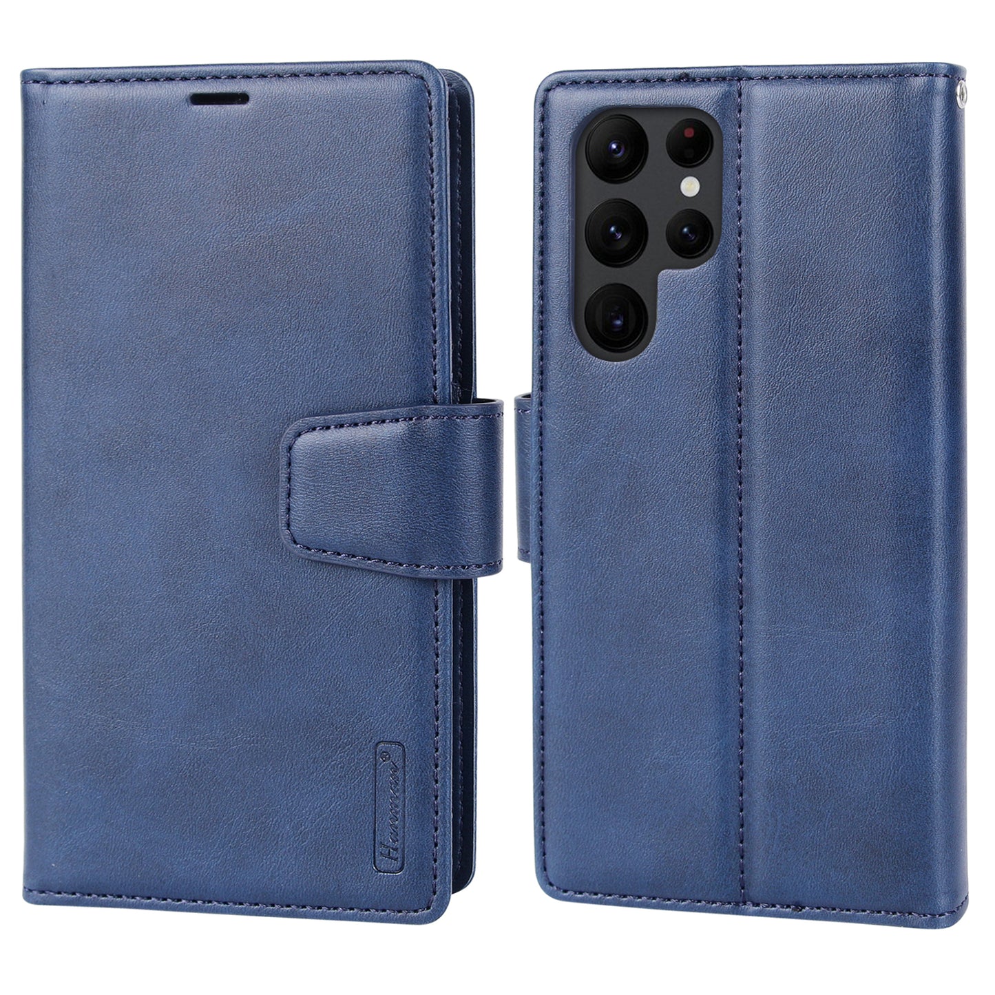 HANMAN Miro2 Series For Samsung Galaxy S24 Ultra Leather Case Detachable Magnetic Wallet Stand Phone Cover - Blue