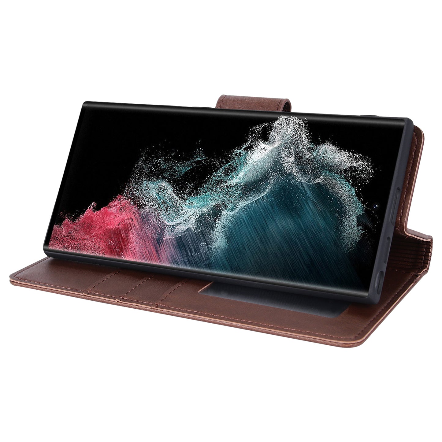 HANMAN Miro2 Series For Samsung Galaxy S24 Ultra Leather Case Detachable Magnetic Wallet Stand Phone Cover - Brown