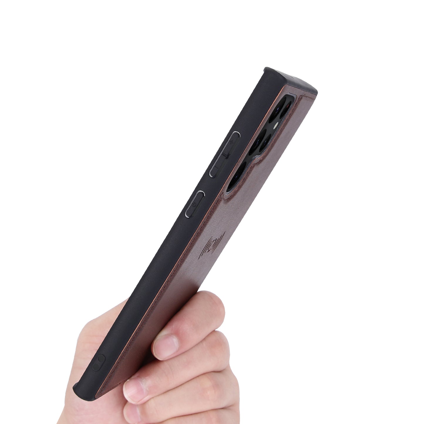 HANMAN Miro2 Series For Samsung Galaxy S24 Ultra Leather Case Detachable Magnetic Wallet Stand Phone Cover - Brown