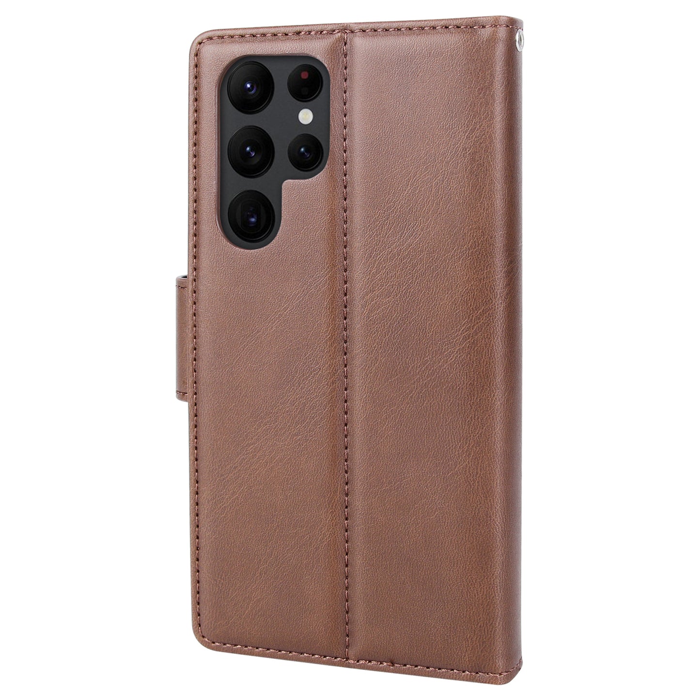 HANMAN Miro2 Series For Samsung Galaxy S24 Ultra Leather Case Detachable Magnetic Wallet Stand Phone Cover - Brown