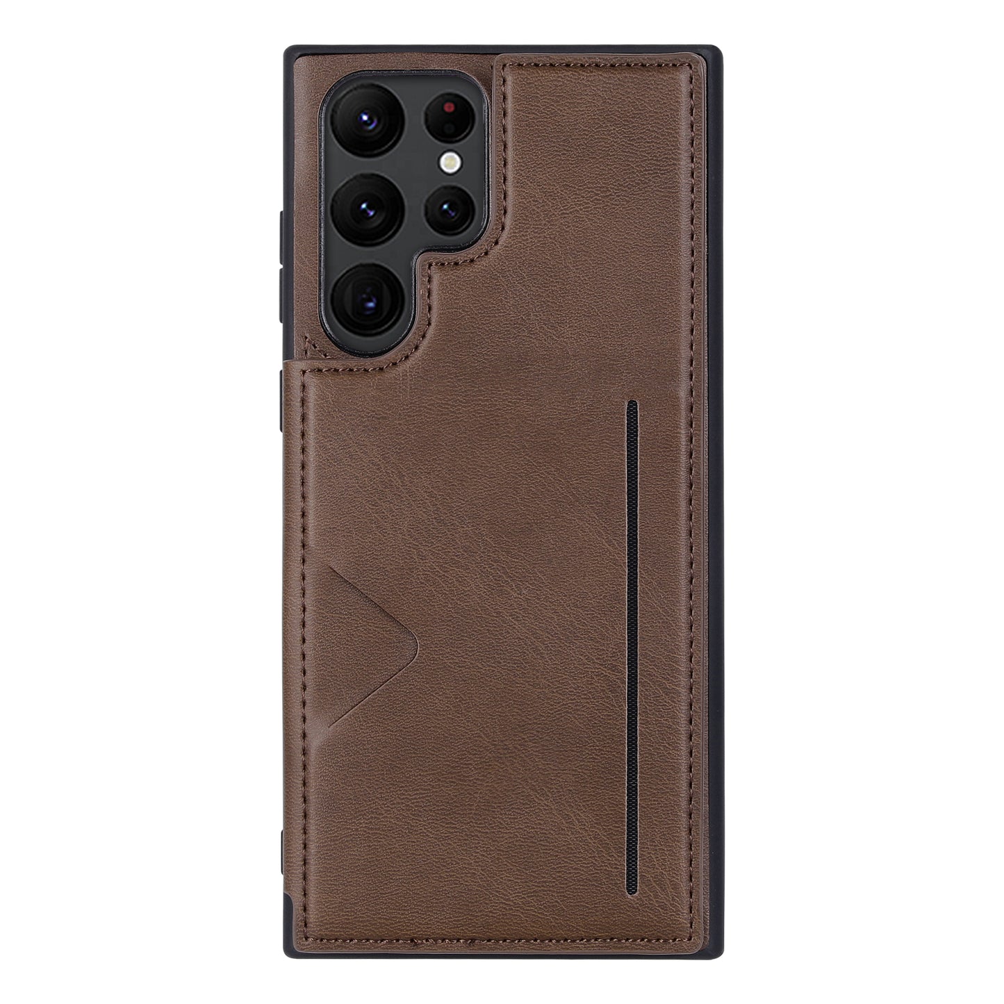 HANMAN Mika Series For Samsung Galaxy S24 Ultra Case with Card Holder PU Leather Coated TPU Back Cover - Brown