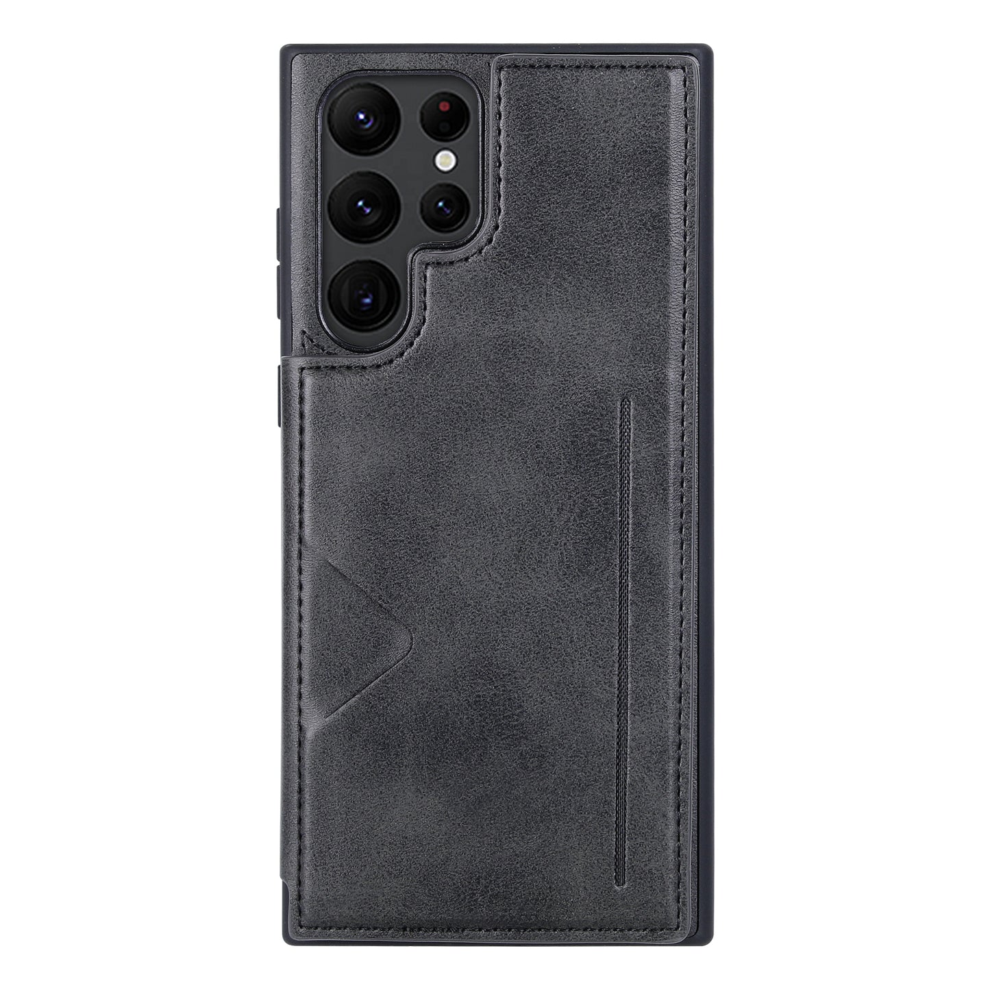 HANMAN Mika Series For Samsung Galaxy S24 Ultra Case with Card Holder PU Leather Coated TPU Back Cover - Black