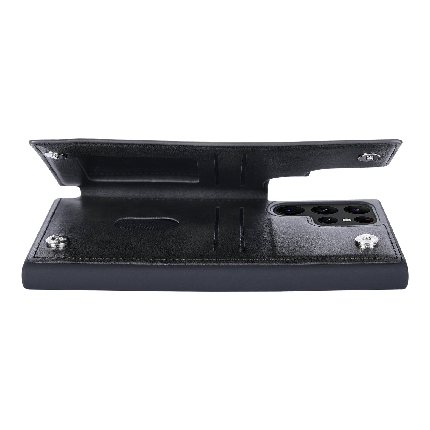 HANMAN Mika Series For Samsung Galaxy S24 Ultra Case with Card Holder PU Leather Coated TPU Back Cover - Black