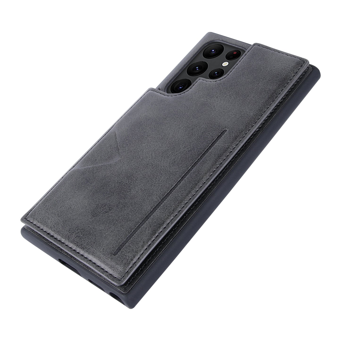 HANMAN Mika Series For Samsung Galaxy S24 Ultra Case with Card Holder PU Leather Coated TPU Back Cover - Black
