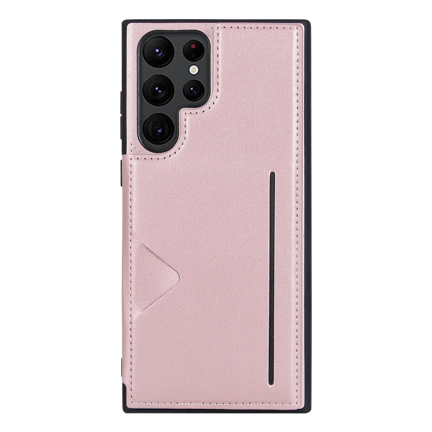 HANMAN Mika Series For Samsung Galaxy S24 Ultra Case with Card Holder PU Leather Coated TPU Back Cover - Rose Gold