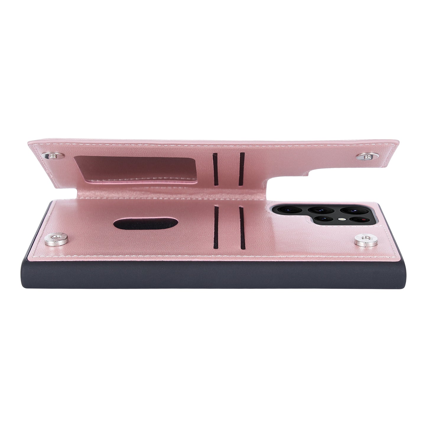 HANMAN Mika Series For Samsung Galaxy S24 Ultra Case with Card Holder PU Leather Coated TPU Back Cover - Rose Gold