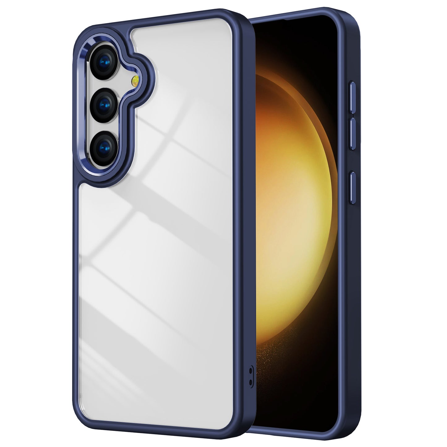 For Samsung Galaxy S24+ Cell Phone Case TPU+Acrylic Clear Cover with Metal Button Cover - Navy Blue