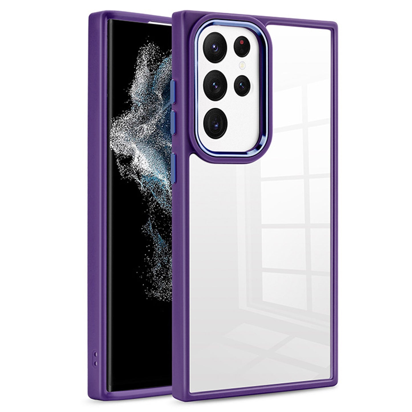 For Samsung Galaxy S24 Ultra Case TPU+Acrylic Clear Phone Back Shell with Metal Button Cover - Dark Purple