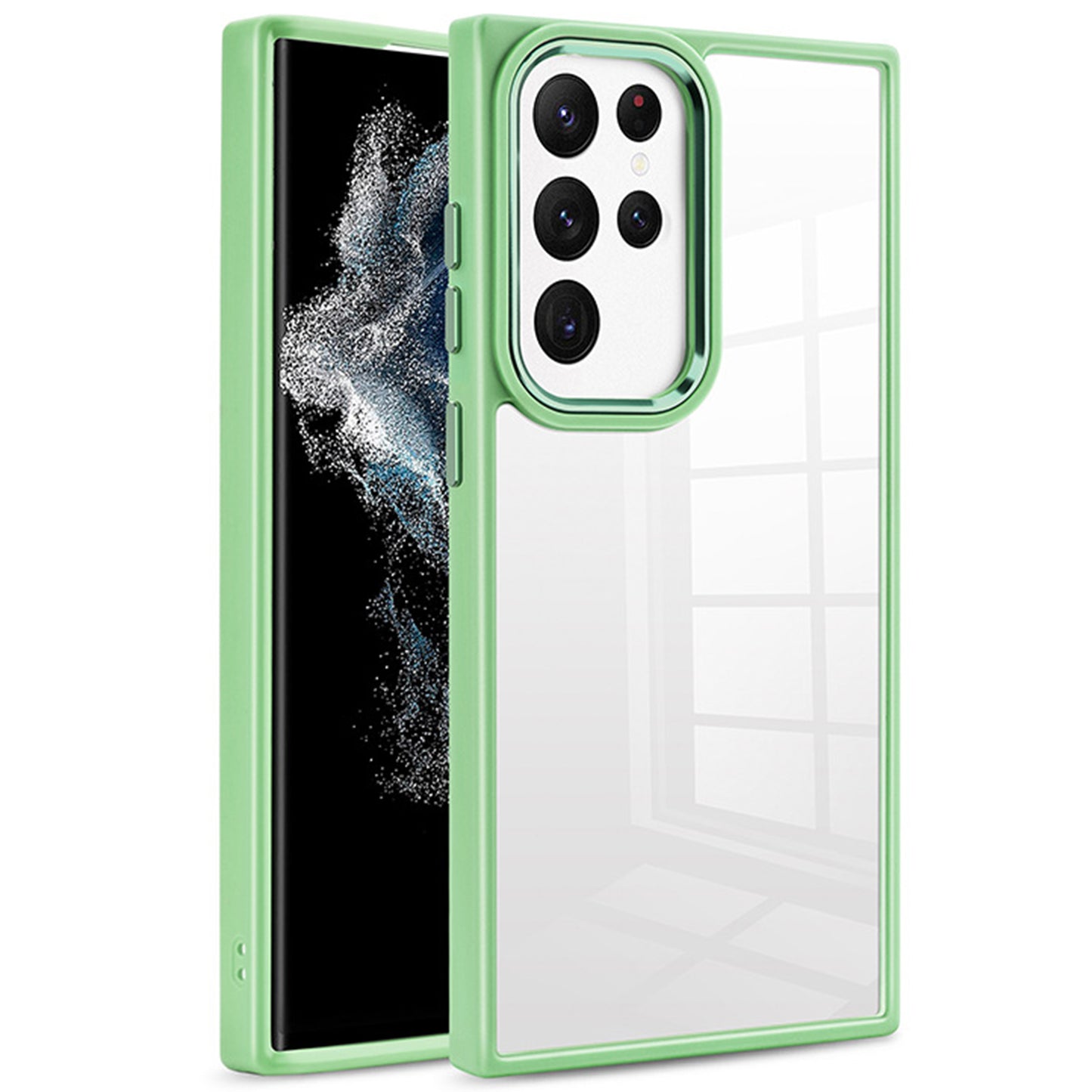 For Samsung Galaxy S24 Ultra Case TPU+Acrylic Clear Phone Back Shell with Metal Button Cover - Matcha Green