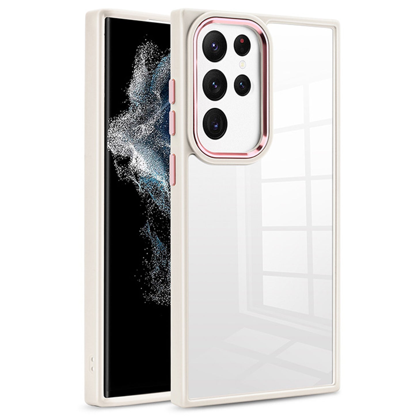 For Samsung Galaxy S24 Ultra Case TPU+Acrylic Clear Phone Back Shell with Metal Button Cover - White