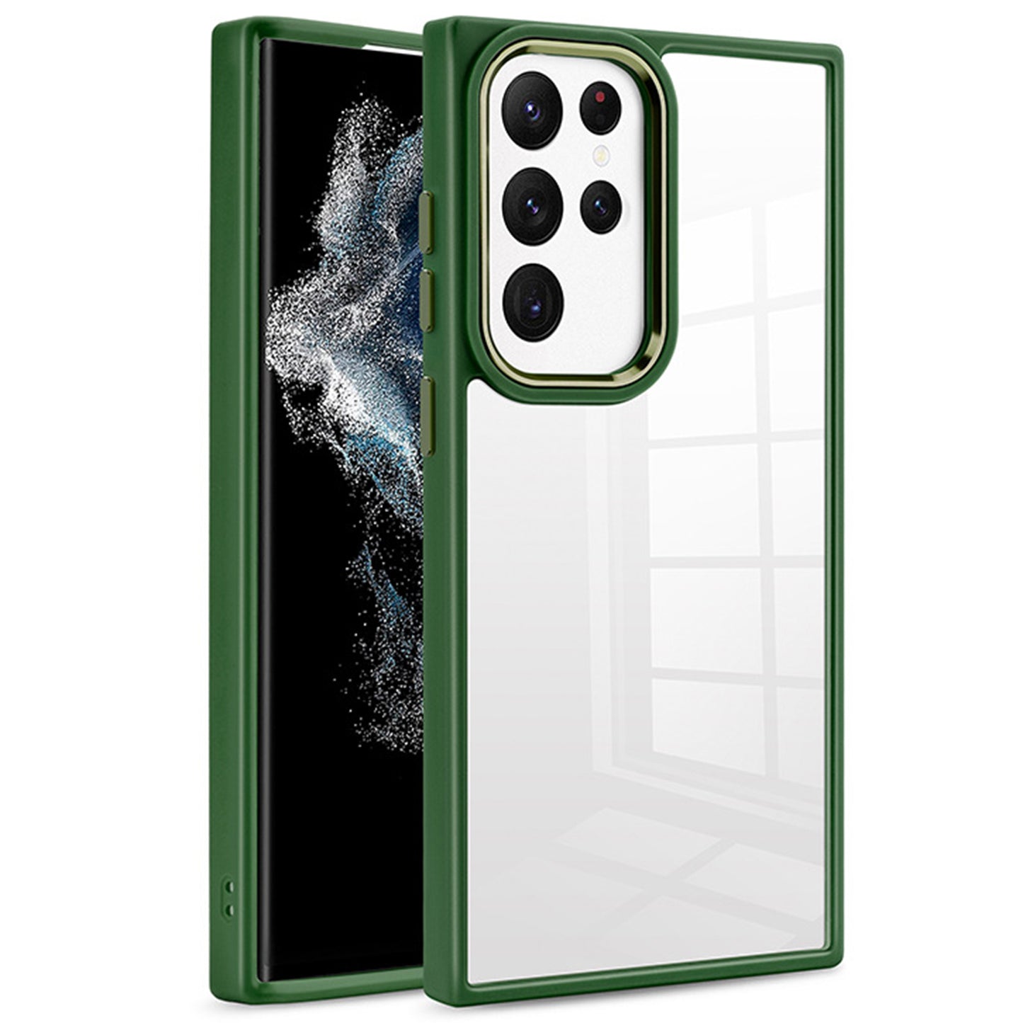 For Samsung Galaxy S24 Ultra Case TPU+Acrylic Clear Phone Back Shell with Metal Button Cover - Green
