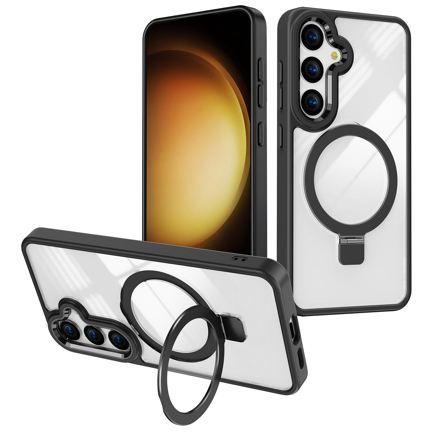 For Samsung Galaxy S24+ Kickstand Clear Case Anti-Drop TPU+Acrylic Phone Cover Compatible with MagSafe - Black