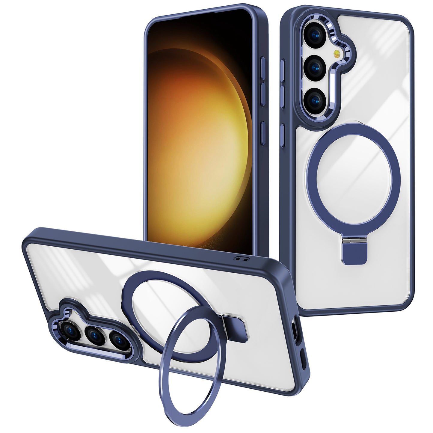 For Samsung Galaxy S24+ Kickstand Clear Case Anti-Drop TPU+Acrylic Phone Cover Compatible with MagSafe - Navy Blue