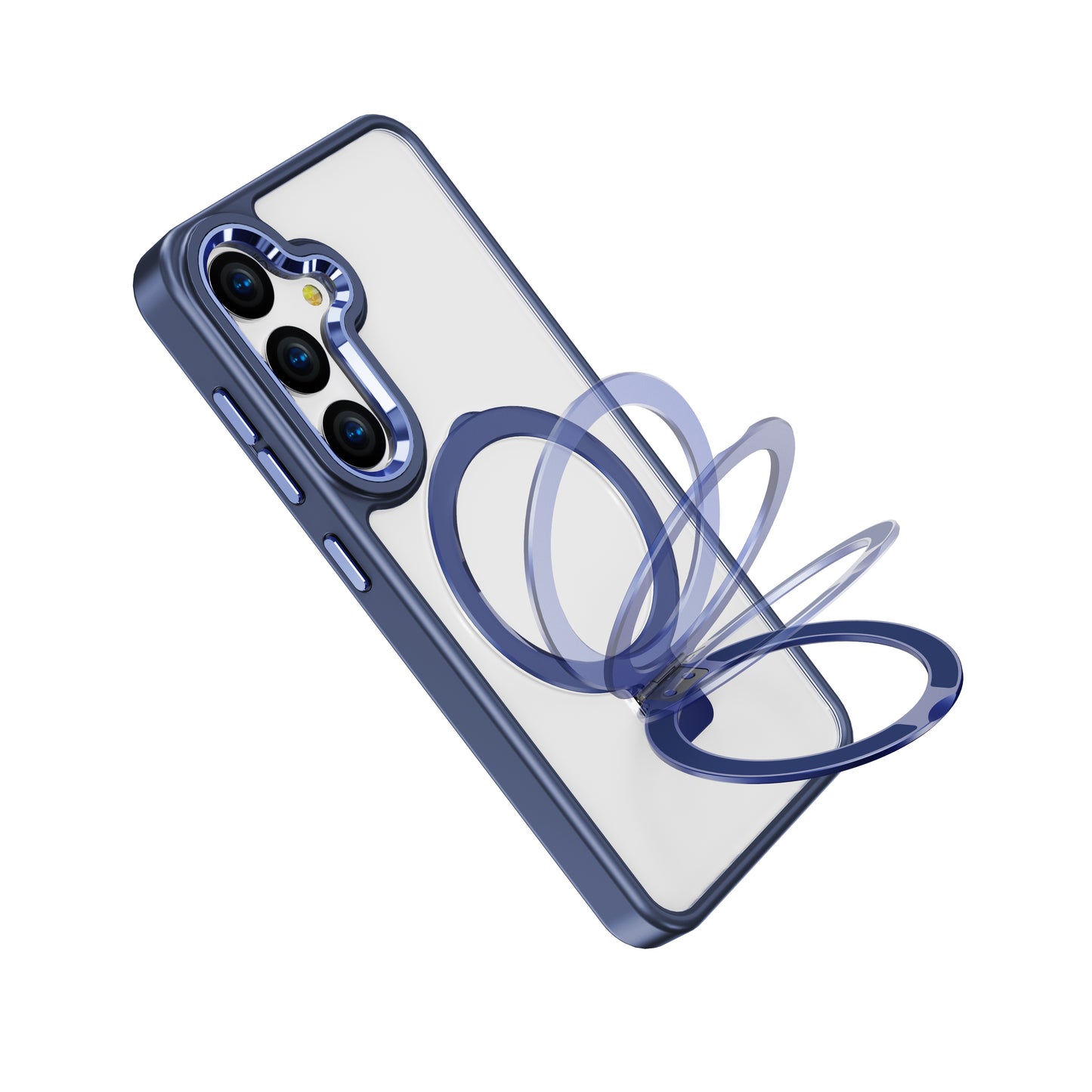 For Samsung Galaxy S24+ Kickstand Clear Case Anti-Drop TPU+Acrylic Phone Cover Compatible with MagSafe - Navy Blue