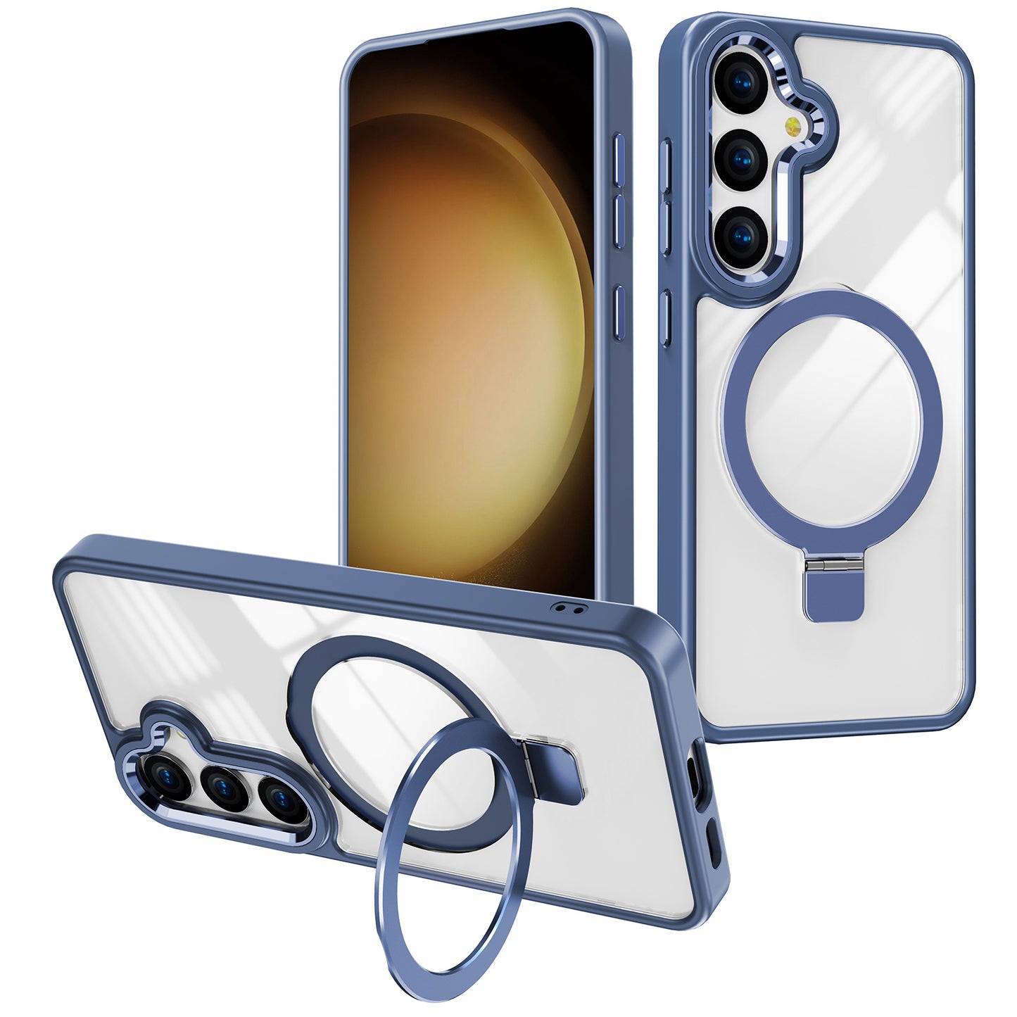 For Samsung Galaxy S24+ Kickstand Clear Case Anti-Drop TPU+Acrylic Phone Cover Compatible with MagSafe - Blue
