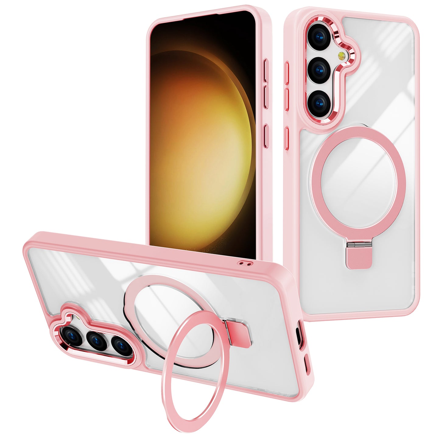 For Samsung Galaxy S24+ Kickstand Clear Case Anti-Drop TPU+Acrylic Phone Cover Compatible with MagSafe - Pink