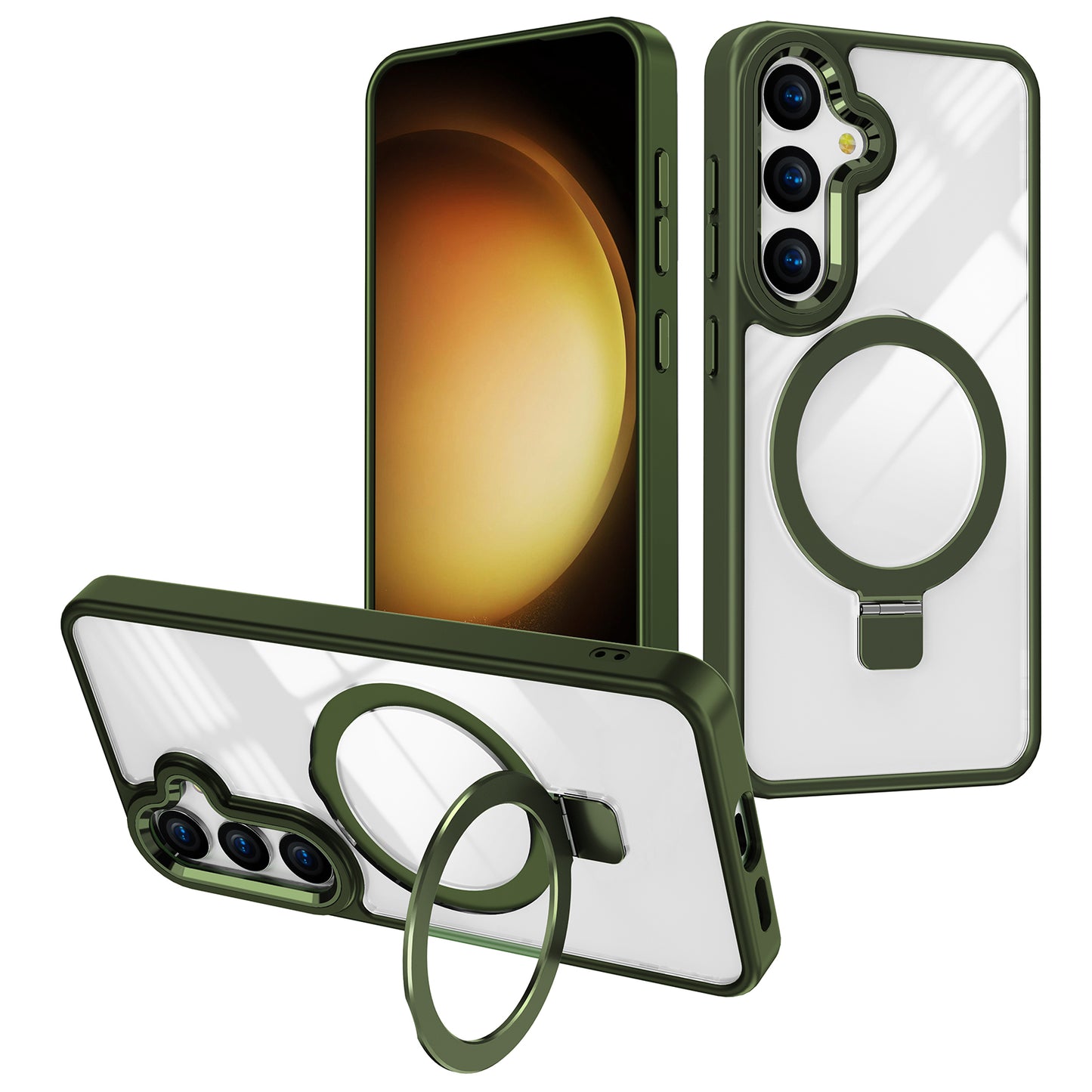 For Samsung Galaxy S24 Clear Case Compatible with MagSafe Shockproof TPU+Acrylic Kickstand Phone Cover - Green