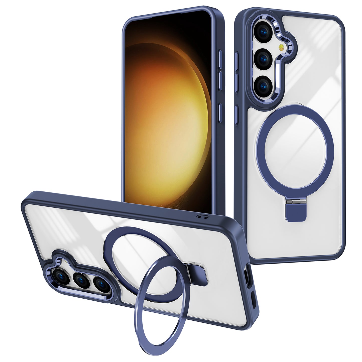For Samsung Galaxy S24 Clear Case Compatible with MagSafe Shockproof TPU+Acrylic Kickstand Phone Cover - Navy Blue