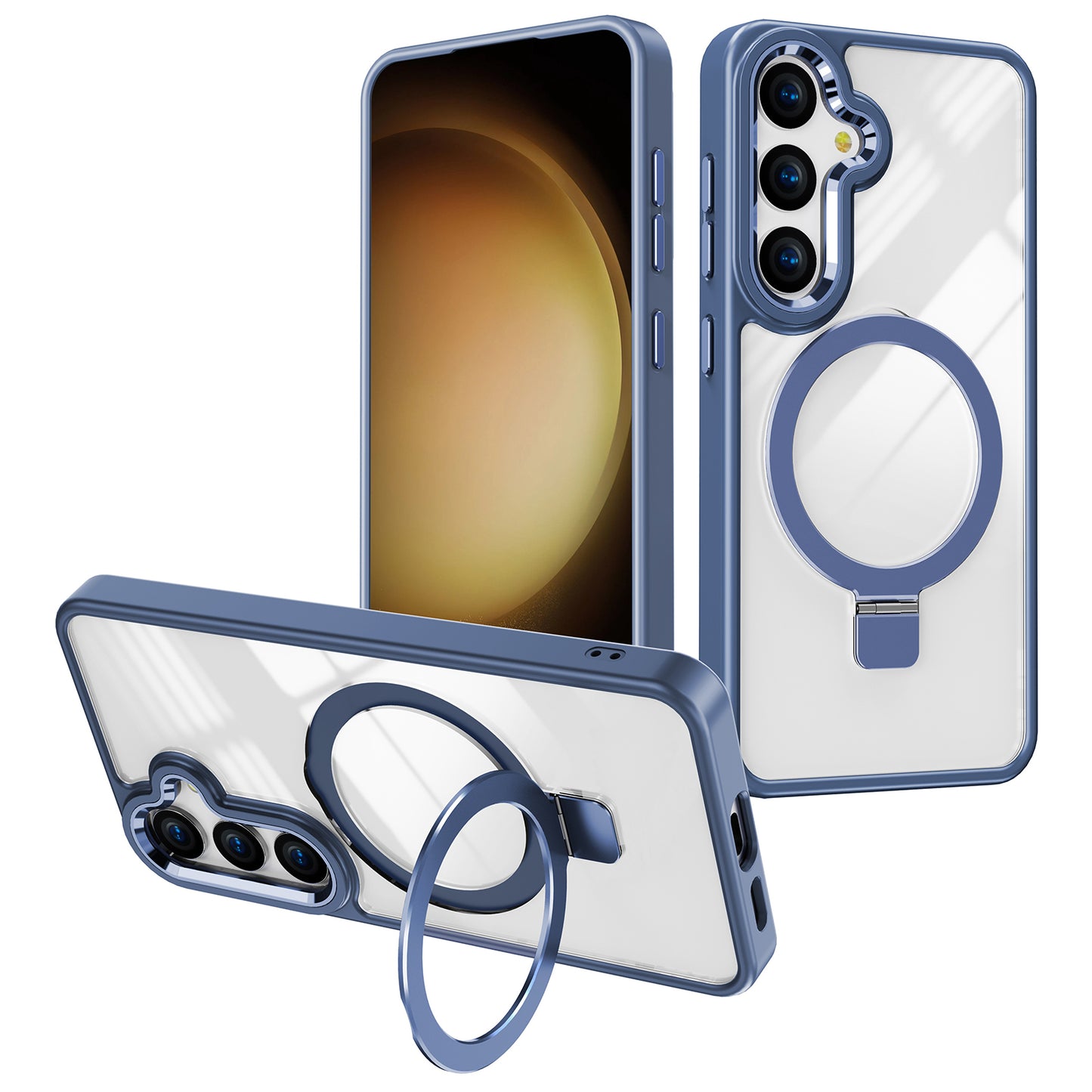 For Samsung Galaxy S24 Clear Case Compatible with MagSafe Shockproof TPU+Acrylic Kickstand Phone Cover - Blue