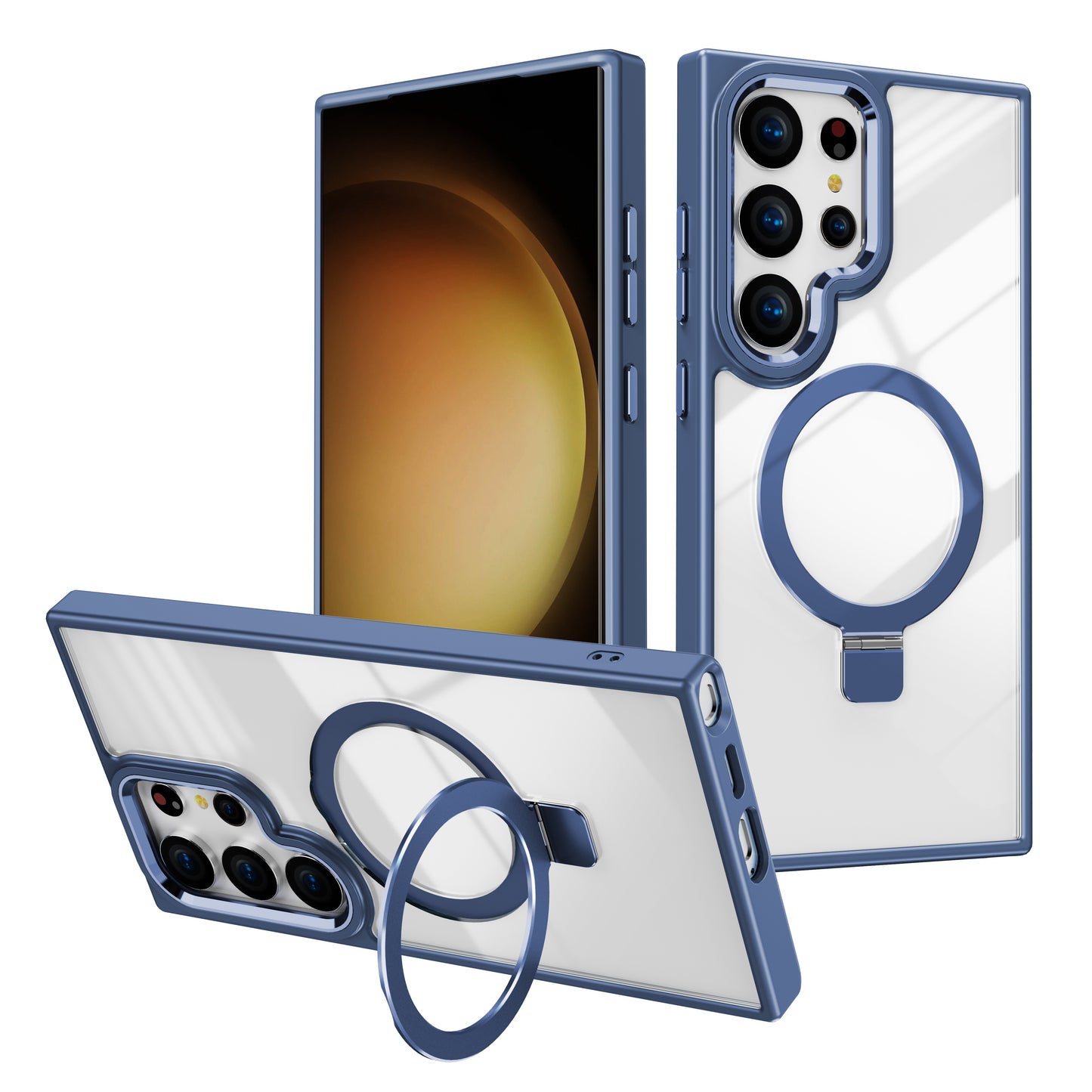 For Samsung Galaxy S24 Ultra Case Shockproof TPU+Acrylic Kickstand Clear Phone Cover Compatible with MagSafe - Blue