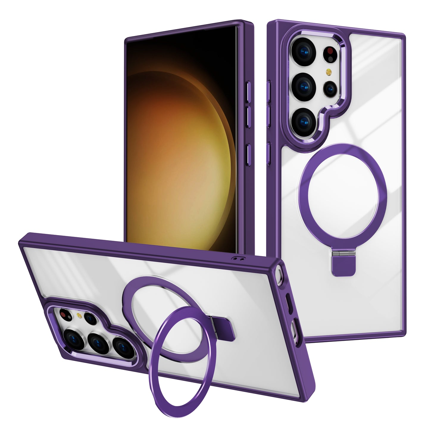 For Samsung Galaxy S24 Ultra Case Shockproof TPU+Acrylic Kickstand Clear Phone Cover Compatible with MagSafe - Dark Purple