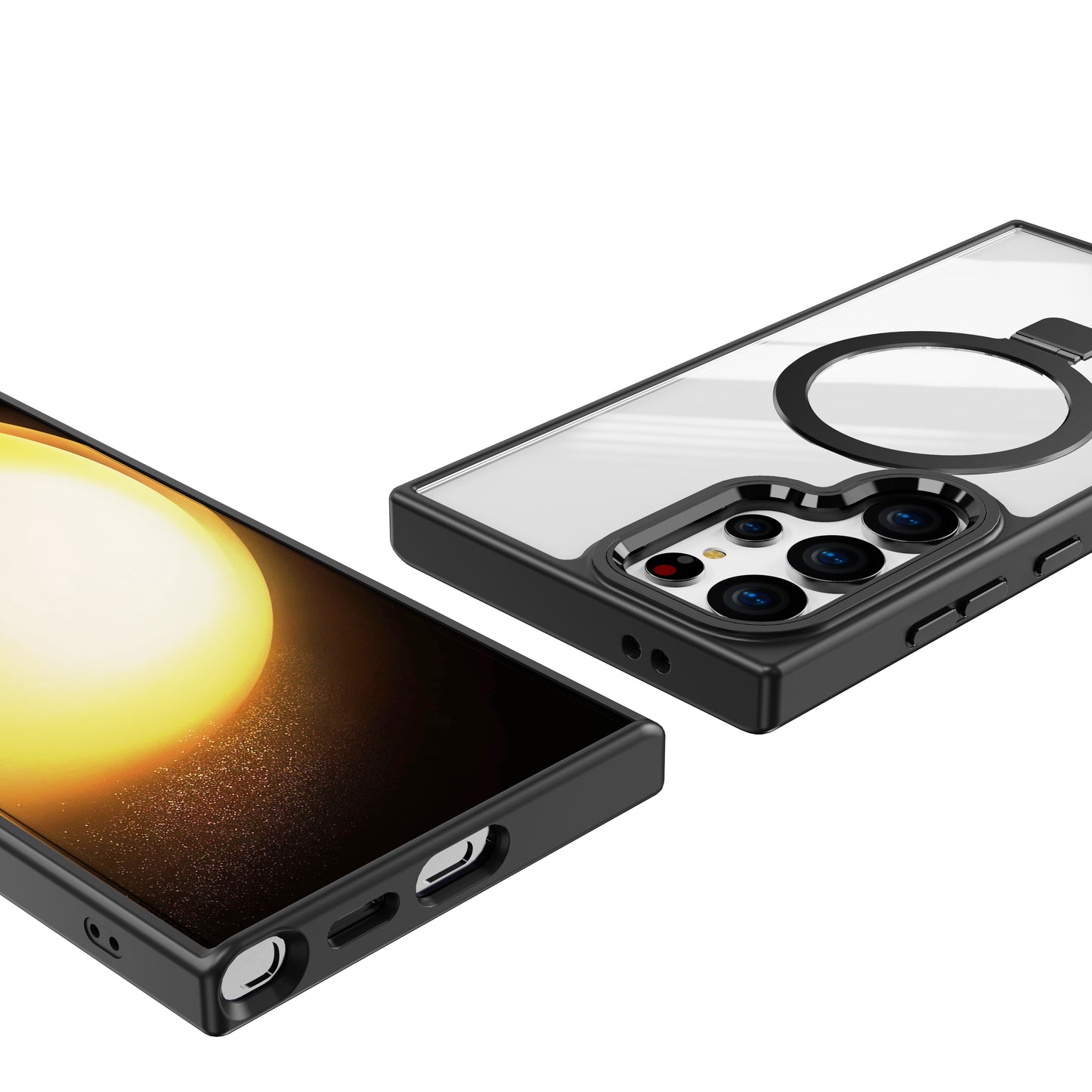 For Samsung Galaxy S24 Ultra Case Shockproof TPU+Acrylic Kickstand Clear Phone Cover Compatible with MagSafe - Black