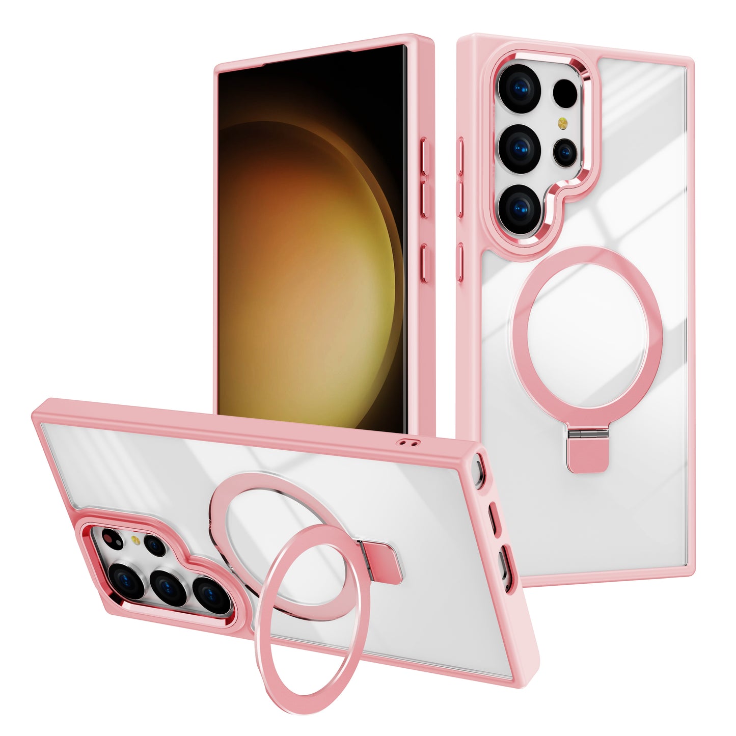 For Samsung Galaxy S24 Ultra Case Shockproof TPU+Acrylic Kickstand Clear Phone Cover Compatible with MagSafe - Pink