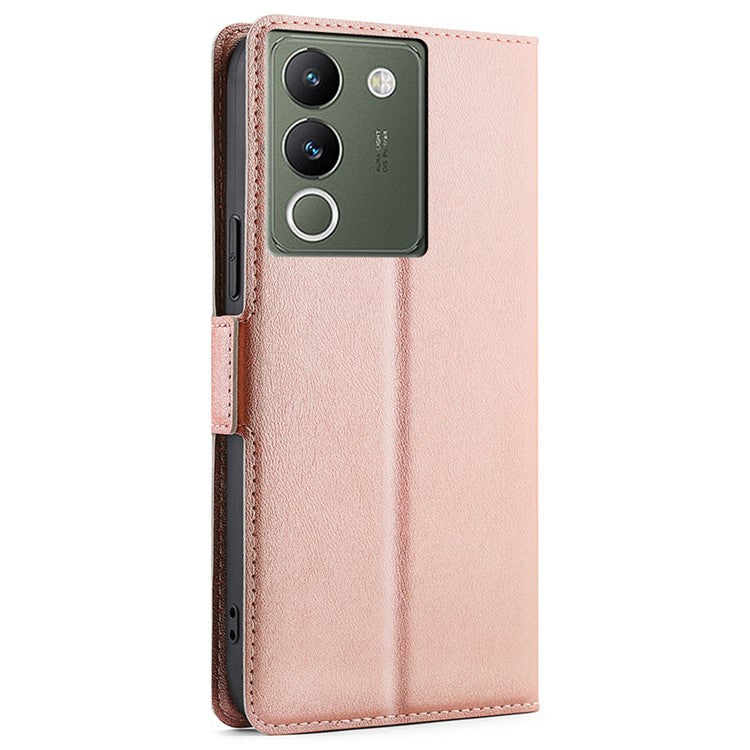 For vivo V29e (Global) 5G Leather Case Card Holder Phone Stand Cover - Rose Gold