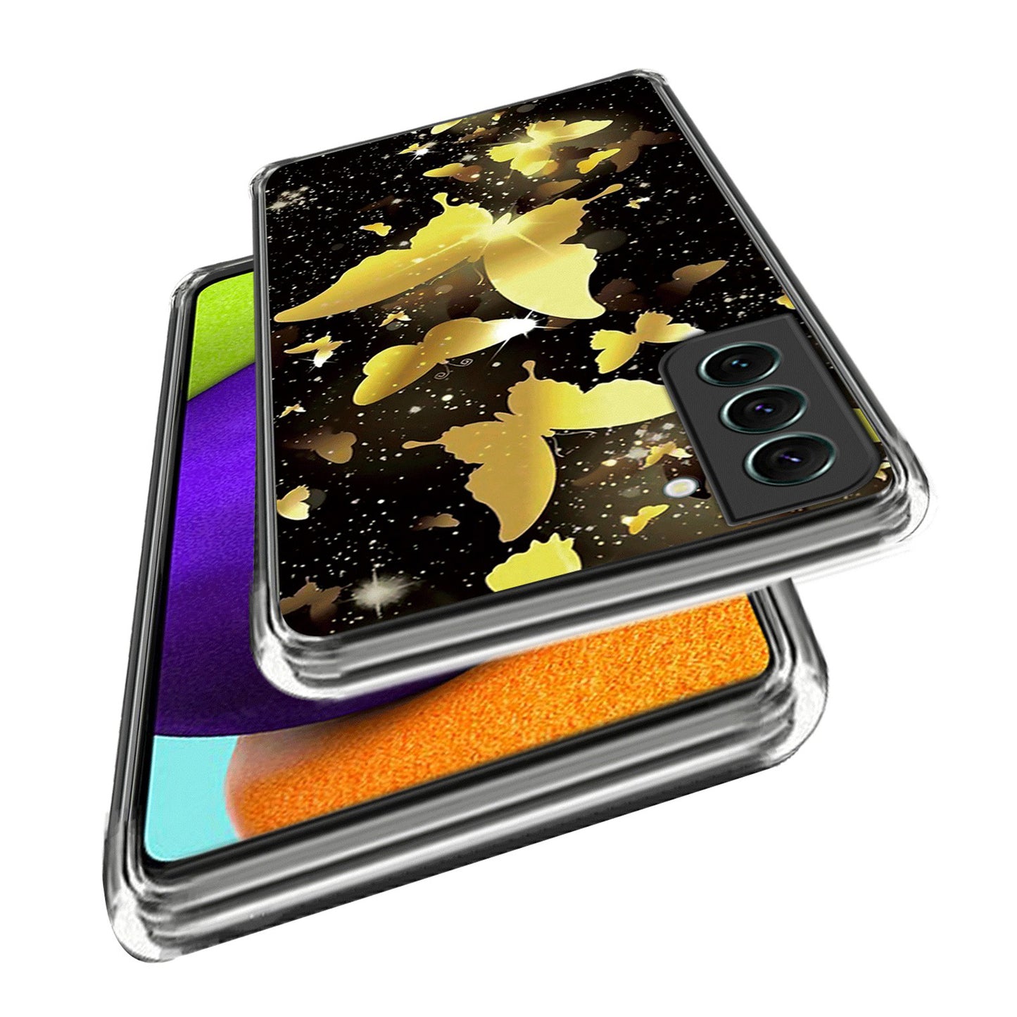 For Samsung Galaxy S24 Phone Case IMD Pattern Printing Phone TPU Cover - Gold Butterflies