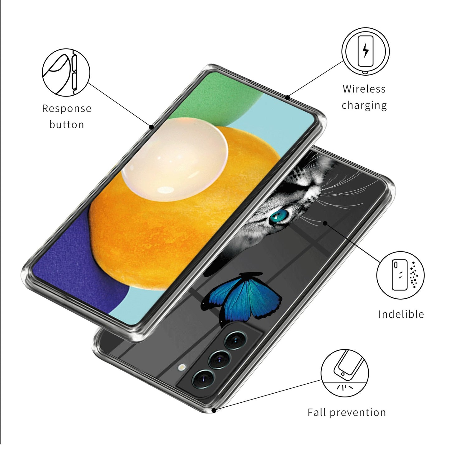 For Samsung Galaxy S24 Phone Case IMD Pattern Printing Phone TPU Cover - Cat and Butterfly