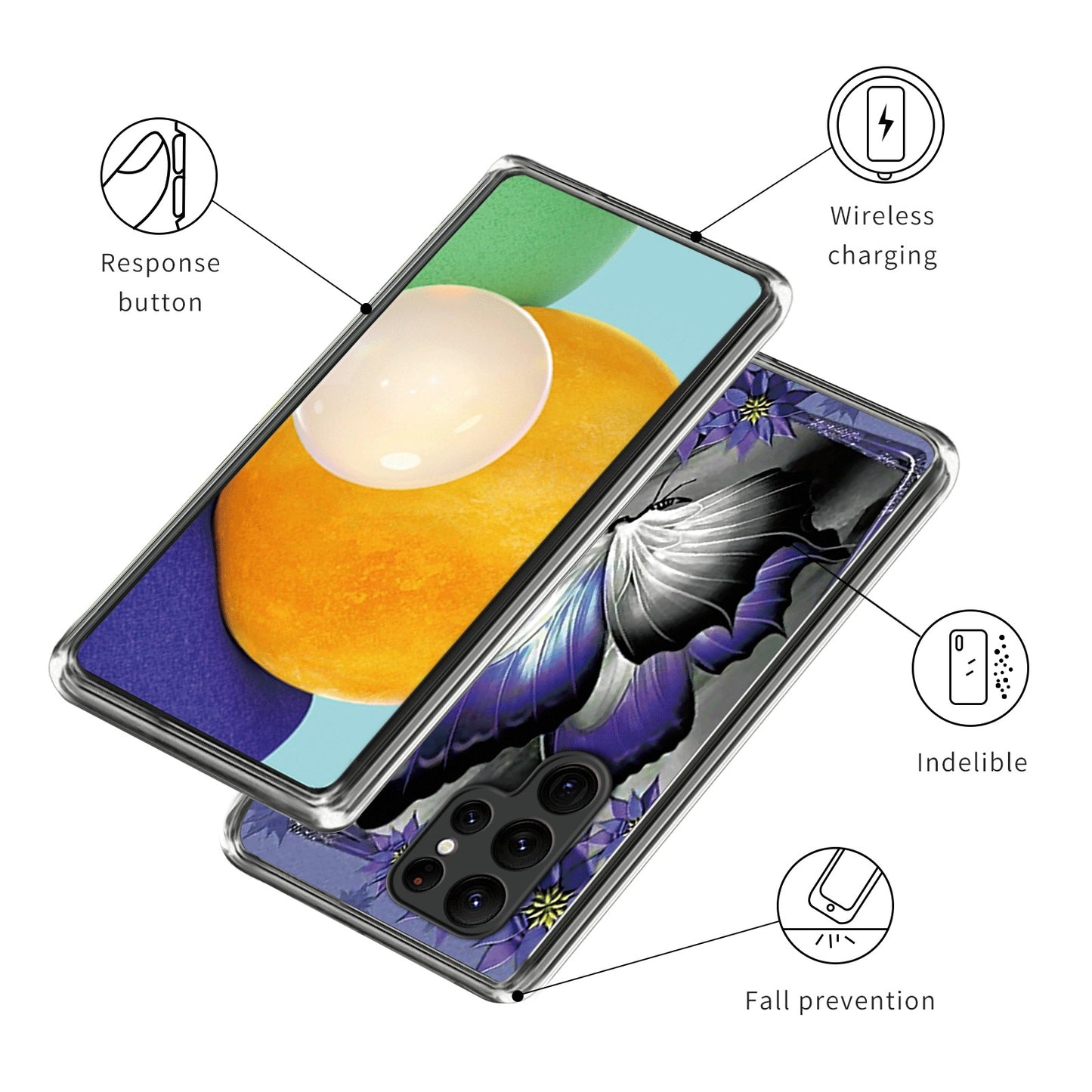 For Samsung Galaxy S24 Ultra Phone Case IMD Pattern Printed TPU Cover - Purple Butterfly