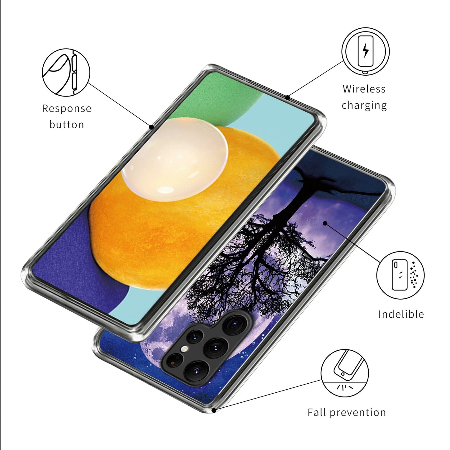 For Samsung Galaxy S24 Ultra Phone Case IMD Pattern Printed TPU Cover - Tree and Moon