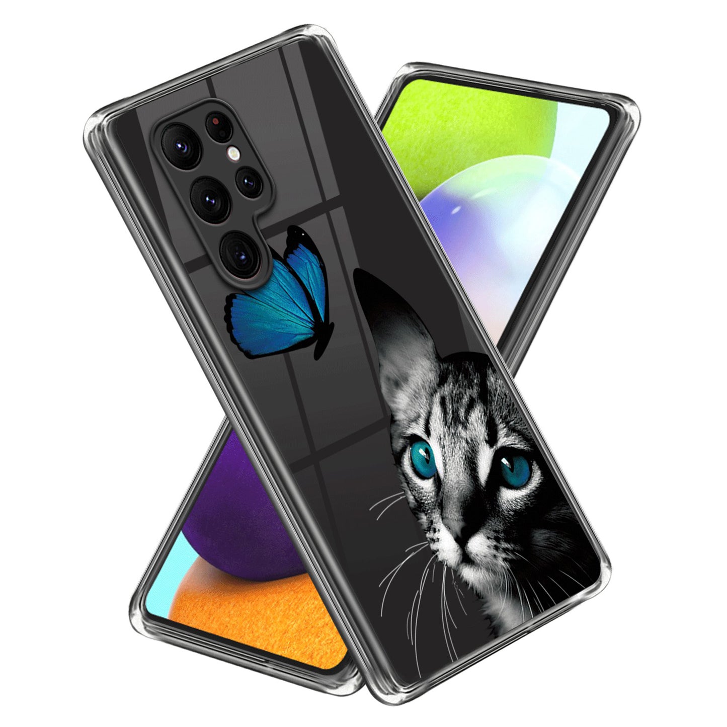 For Samsung Galaxy S24 Ultra Phone Case IMD Pattern Printed TPU Cover - Cat and Butterfly