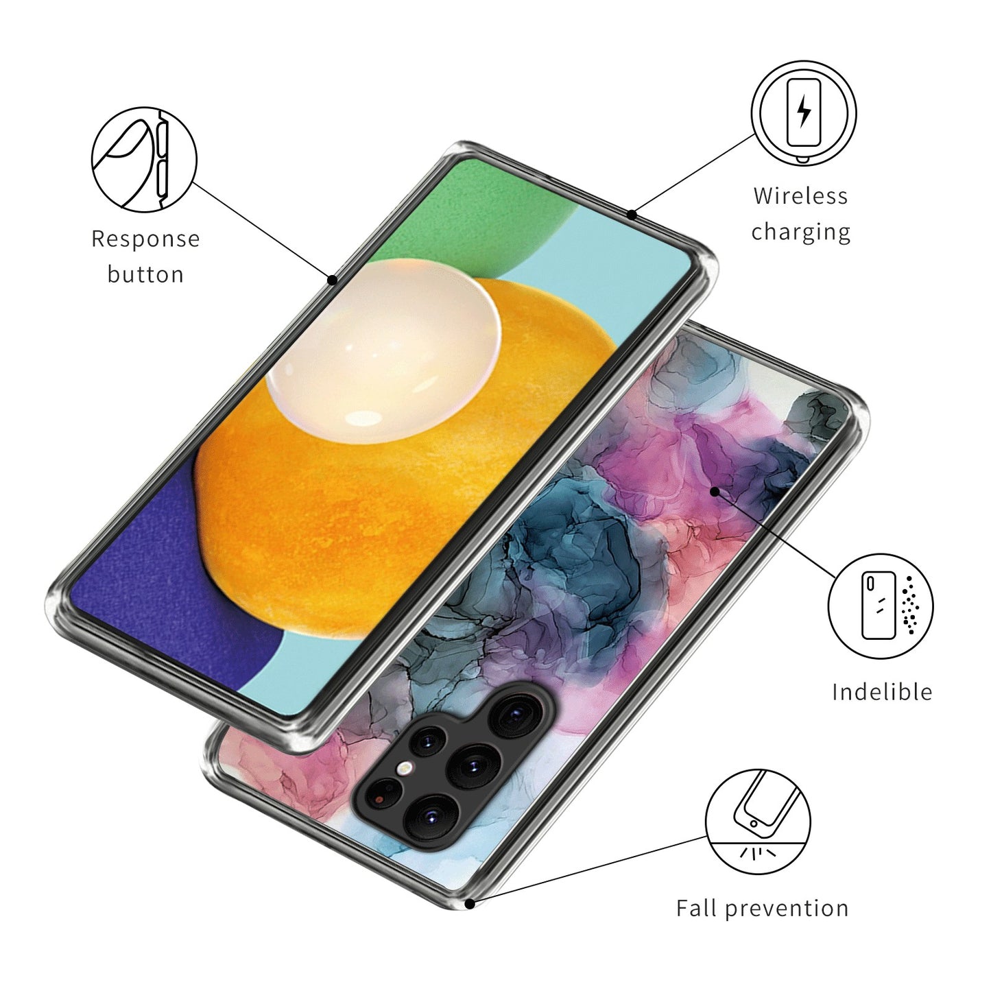 Cell Phone Case for Samsung Galaxy S24 Ultra Shell Abstract Marble Printed IMD TPU Cover - Style B