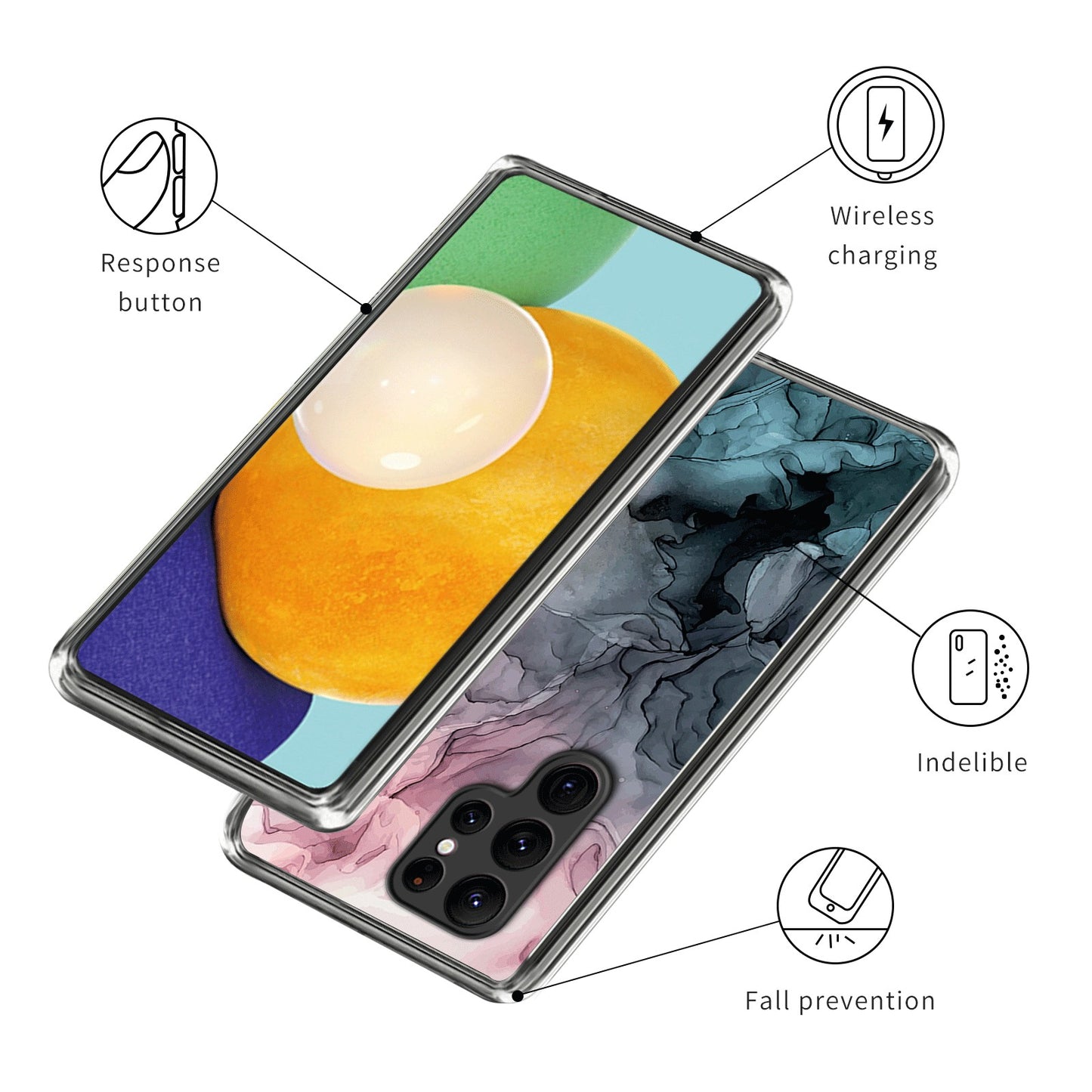 Cell Phone Case for Samsung Galaxy S24 Ultra Shell Abstract Marble Printed IMD TPU Cover - Style G