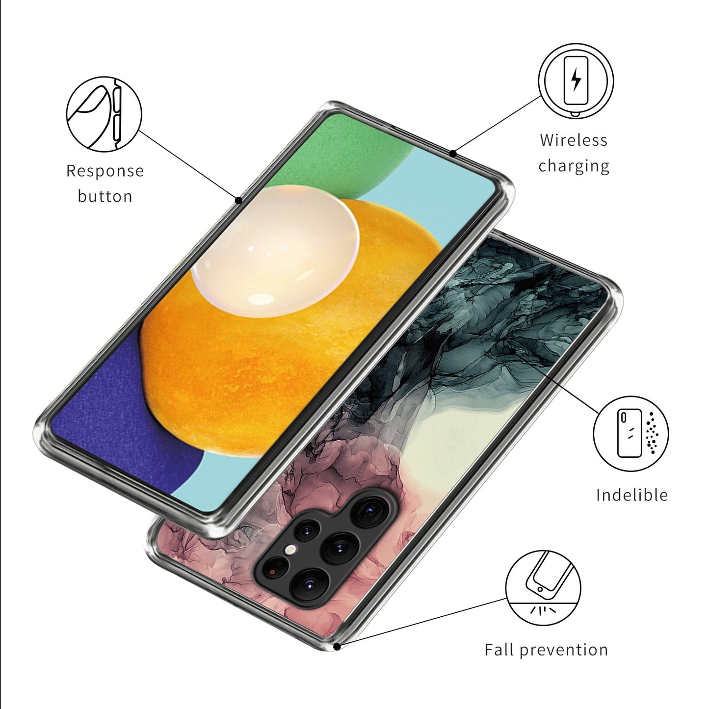 Cell Phone Case for Samsung Galaxy S24 Ultra Shell Abstract Marble Printed IMD TPU Cover - Style J