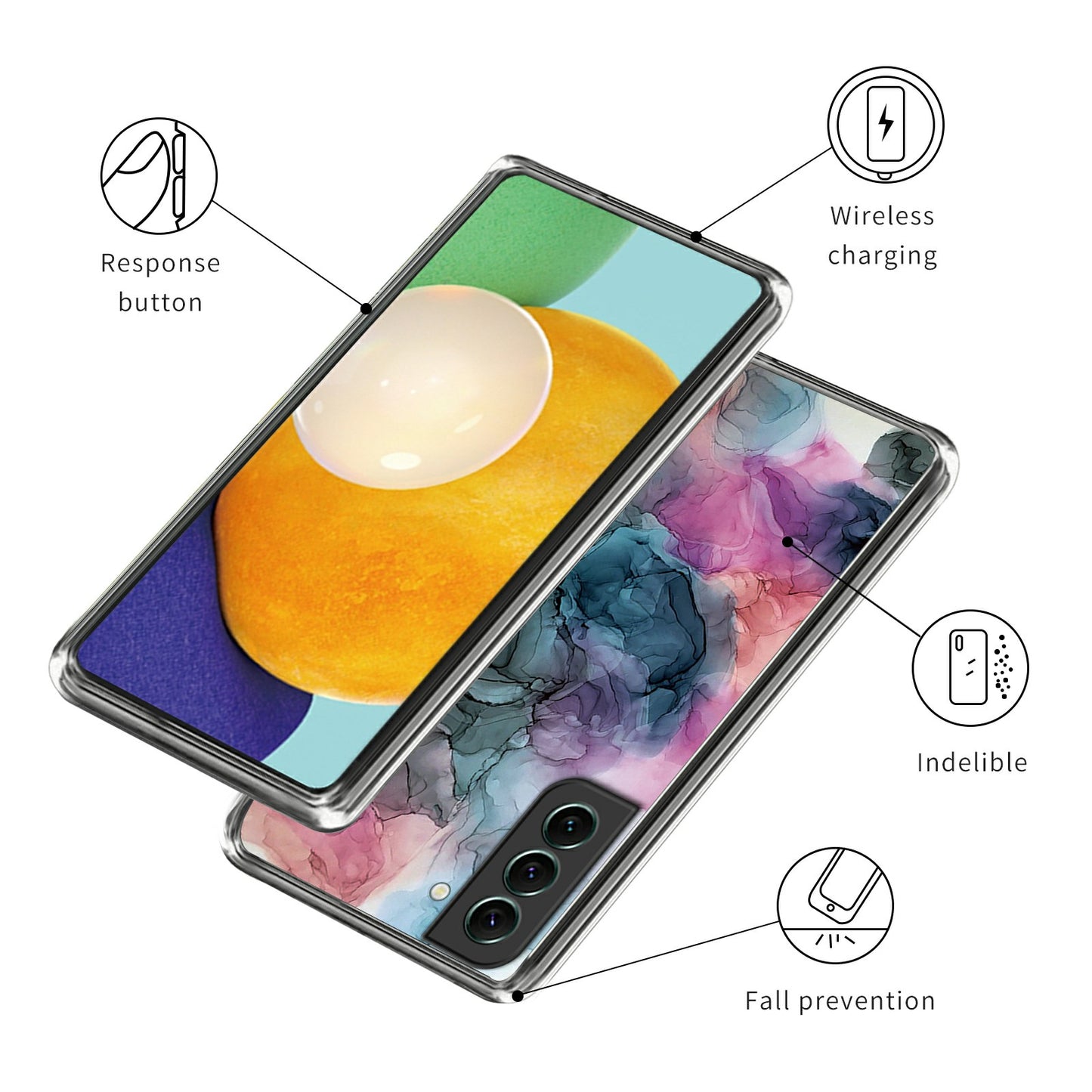 IMD TPU Case for Samsung Galaxy S24 Shell Abstract Marble Printed Anti-Scratch Phone Cover - Style B